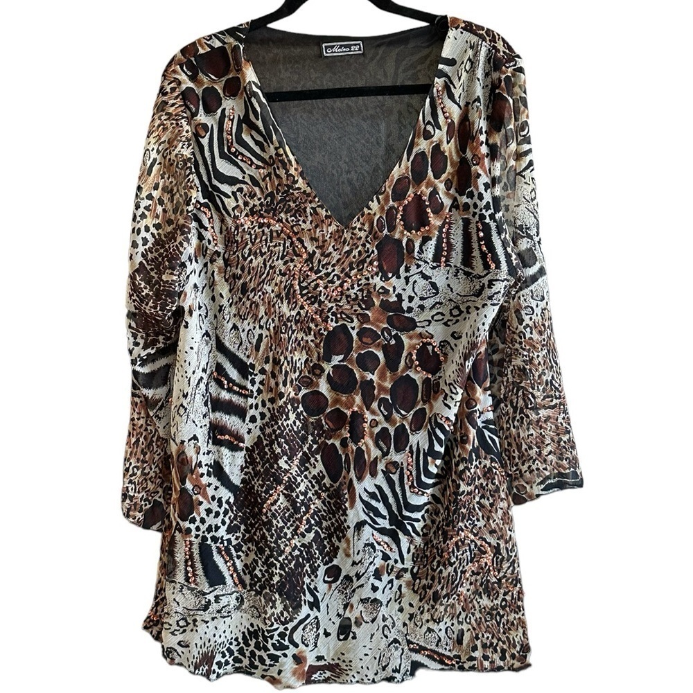 Metro 22 Animal Print Embellished Tunic - Plus Size 1X